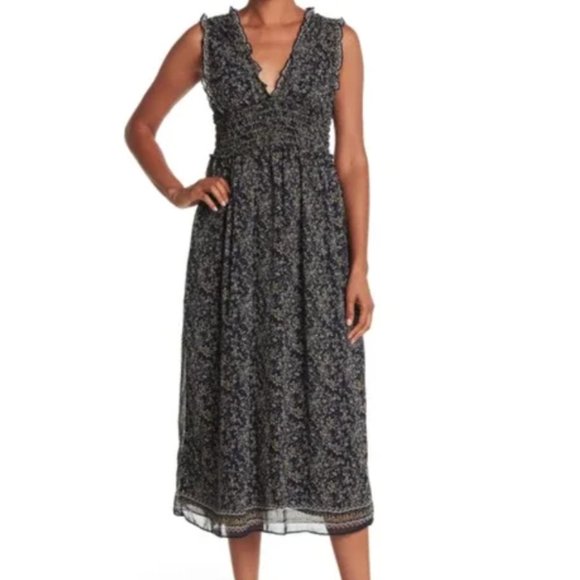 Max Studio Dresses & Skirts - Max Studio V-neck sleeveless smocked waist ditsy floral midi dress